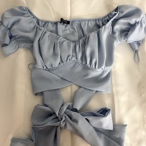 Baby blue tied crop top